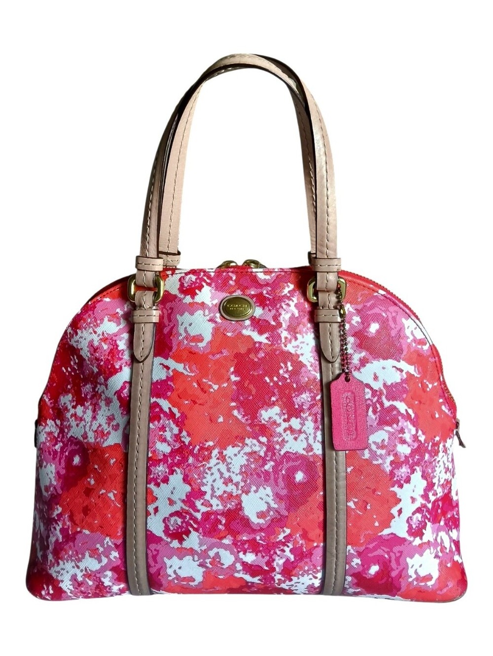 Coach Peyton Floral Cora Domed Satchel with Long Strap - F31341 - Red Pink White